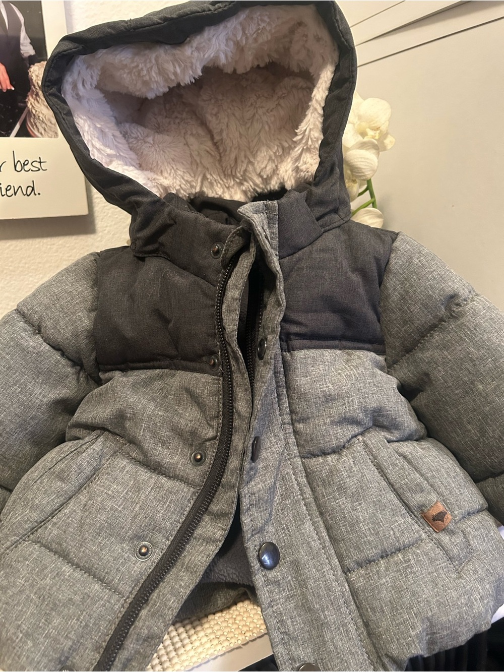 H&M Infant Hooded Fleece Jacket in Dark Gray